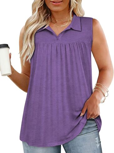 ROSRISS Plus-Size-Tank-Tops for Women Summer Collared V Neck Tunics Trendy Sleeveless Polo Shirts Dressy Casual Work Blouses in Saudi Arabia