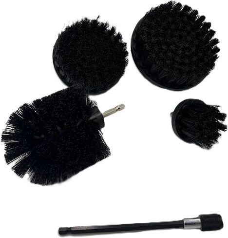 Diamond Shine 5-Piece Firm Bristle Drill Brush Set, Black Nylon Brushes with Hex Shank, 2-5 Inch Diameter Heads, Power Scrubber for Tile, Grout, Tubs with Extension Rod in Kuwait