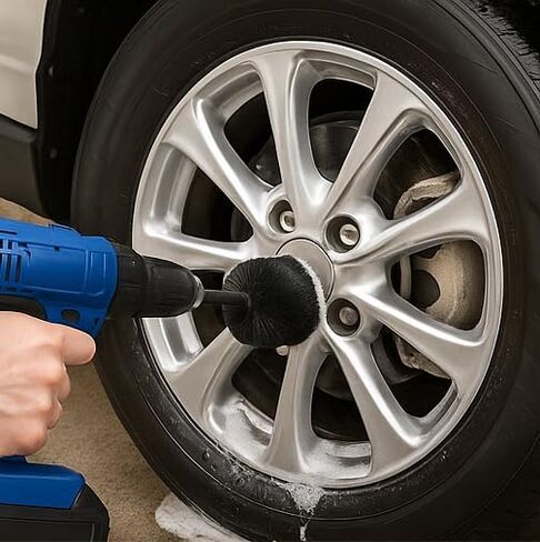 Diamond Shine 5-Piece Firm Bristle Drill Brush Set, Black Nylon Brushes with Hex Shank, 2-5 Inch Diameter Heads, Power Scrubber for Tile, Grout, Tubs with Extension Rod in Kuwait