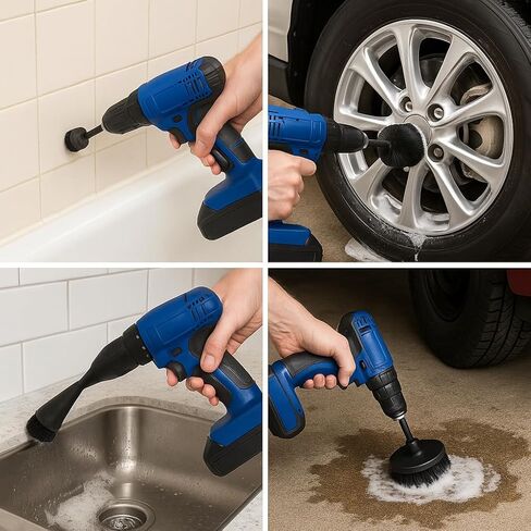 Diamond Shine 5-Piece Firm Bristle Drill Brush Set, Black Nylon Brushes with Hex Shank, 2-5 Inch Diameter Heads, Power Scrubber for Tile, Grout, Tubs with Extension Rod in Kuwait