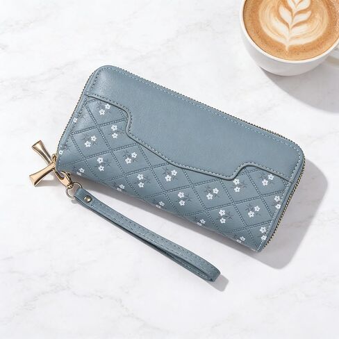 Wallet for Women, Stylish Long Double Zipper Leather Clutch, Sleek Large Capacity Minimalist Billfold with RFID Blocking and Secure Closure (Blue) in Saudi Arabia