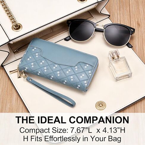 Wallet for Women, Stylish Long Double Zipper Leather Clutch, Sleek Large Capacity Minimalist Billfold with RFID Blocking and Secure Closure (Blue) in Saudi Arabia