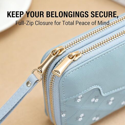 Wallet for Women, Stylish Long Double Zipper Leather Clutch, Sleek Large Capacity Minimalist Billfold with RFID Blocking and Secure Closure (Blue) in Saudi Arabia