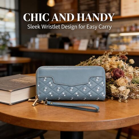Wallet for Women, Stylish Long Double Zipper Leather Clutch, Sleek Large Capacity Minimalist Billfold with RFID Blocking and Secure Closure (Blue) in Saudi Arabia