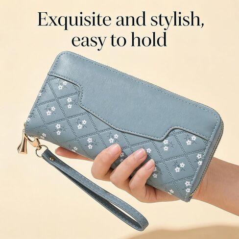 Wallet for Women, Stylish Long Double Zipper Leather Clutch, Sleek Large Capacity Minimalist Billfold with RFID Blocking and Secure Closure (Blue) in Saudi Arabia