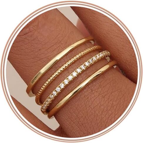 MILACOLATO 14K Gold Filled 1.3mm Thin Stackable Rings for Women - Minimalist Non Tarnish Half Cubic Zirconia Band Rings - Dainty Trendy Statement Stacking Rings Set Size 5-10 in Saudi Arabia