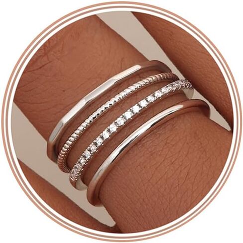 MILACOLATO 14K Gold Filled 1.3mm Thin Stackable Rings for Women - Minimalist Non Tarnish Half Cubic Zirconia Band Rings - Dainty Trendy Statement Stacking Rings Set Size 5-10 in Kuwait