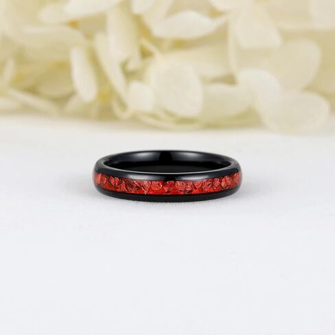 4mm Tungsten Wedding Bands for Women Black Gold Plated Tungsten Carbide Ring with Synthetic Ruby Inlaid Promise Engagement Rings for Her Domed Edges Comfort Fit Size 5-10 in Kuwait