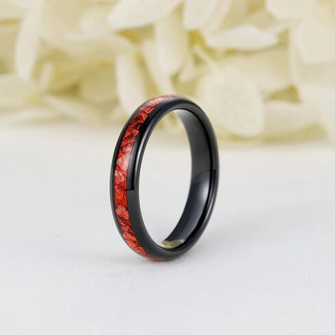 4mm Tungsten Wedding Bands for Women Black Gold Plated Tungsten Carbide Ring with Synthetic Ruby Inlaid Promise Engagement Rings for Her Domed Edges Comfort Fit Size 5-10 in Kuwait