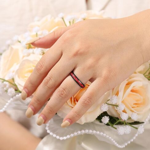 4mm Tungsten Wedding Bands for Women Black Gold Plated Tungsten Carbide Ring with Synthetic Ruby Inlaid Promise Engagement Rings for Her Domed Edges Comfort Fit Size 5-10 in Kuwait