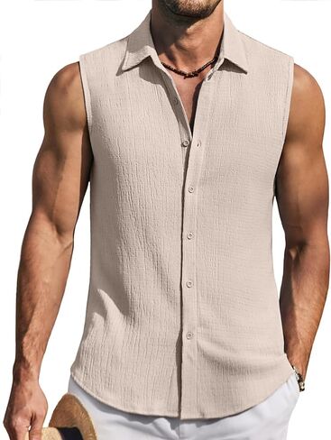 COOFANDY Men's Sleeveless Button Up Shirts Knit Summer Tank Top Casual Beach Tank Shirt Textured Tops in Saudi Arabia