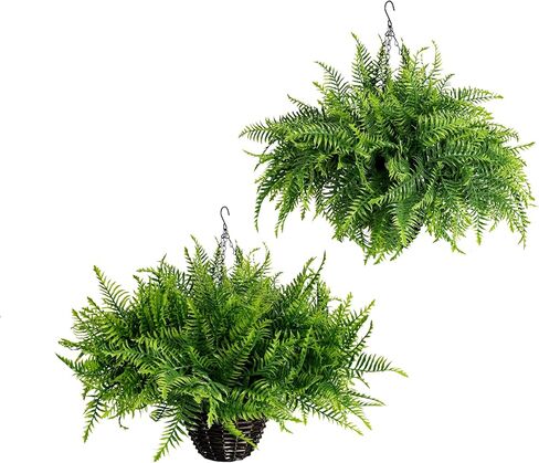 2PCS Fake Hanging Plant- Boston Ferns UV Resistant Plastic Plants - Perfect for Outdoor Décor with Lifelike Beauty (Persian-Green) in Saudi Arabia