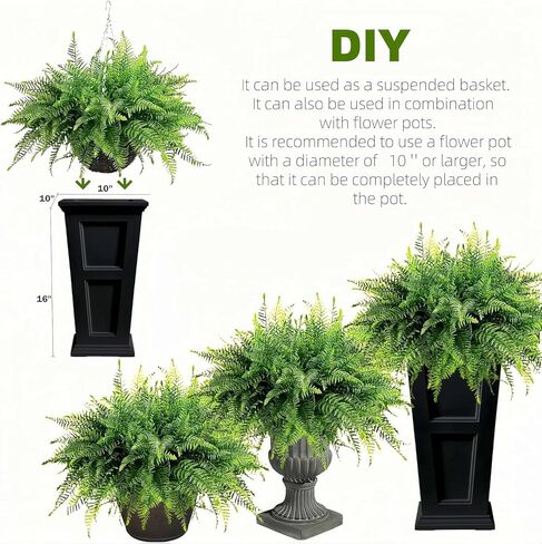 2PCS Fake Hanging Plant- Boston Ferns UV Resistant Plastic Plants - Perfect for Outdoor Décor with Lifelike Beauty (Persian-Green) in Saudi Arabia