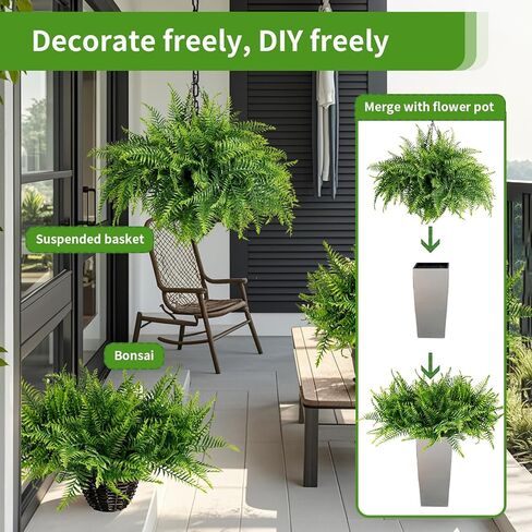2PCS Fake Hanging Plant- Boston Ferns UV Resistant Plastic Plants - Perfect for Outdoor Décor with Lifelike Beauty (Persian-Green) in Saudi Arabia