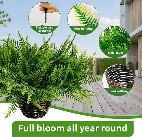 2PCS Fake Hanging Plant- Boston Ferns UV Resistant Plastic Plants - Perfect for Outdoor Décor with Lifelike Beauty (Persian-Green) in Saudi Arabia