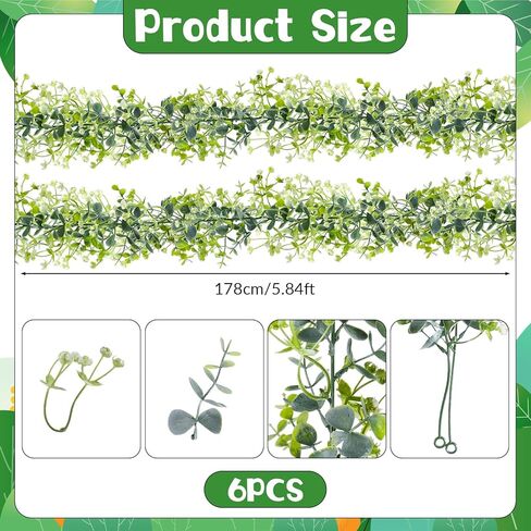 6 قطع من إكليل الخضرة الاصطناعية، 5.8 قدم من إكليل الخضرة الصناعية إجمالي 35 قدم نباتات معلقة من الكرمة الاصطناعية لحفلات الزفاف، والحفلات، وديكور الغرفة، وغرفة النوم، وديكور الطاولة، والقوس in Kuwait