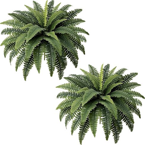 Fake Ferns - Set of 2 Faux Boston Ferns Large Artificial Plants, 40 Leaves per Bouquet, 35 Inches Large Artificial Ferns for Outdoors/Indoor Home, Office, Garden Decoration in Saudi Arabia