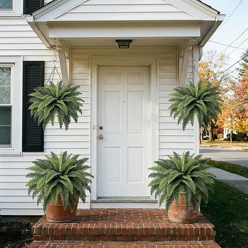 Fake Ferns - Set of 2 Faux Boston Ferns Large Artificial Plants, 40 Leaves per Bouquet, 35 Inches Large Artificial Ferns for Outdoors/Indoor Home, Office, Garden Decoration in Saudi Arabia