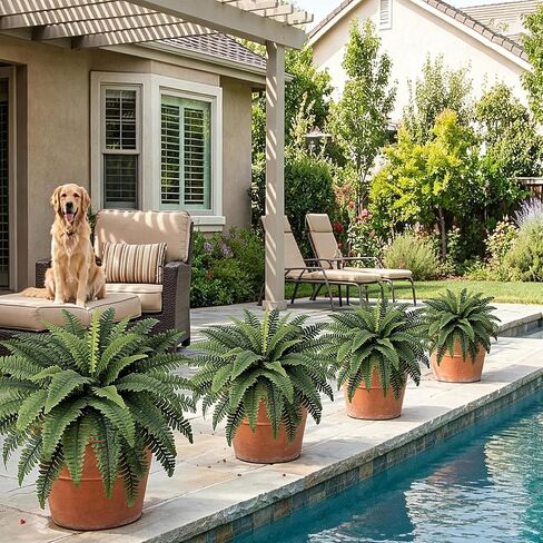Fake Ferns - Set of 2 Faux Boston Ferns Large Artificial Plants, 40 Leaves per Bouquet, 35 Inches Large Artificial Ferns for Outdoors/Indoor Home, Office, Garden Decoration in Saudi Arabia