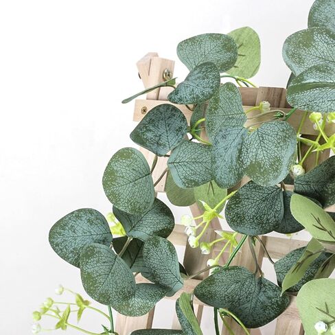 2 Pcs Artificial Eucalyptus Garland 5.9 Ft Faux Hanging Eucalyptus Leaves Vines with Flowers for Home Wedding Party Wall Decoration in Kuwait
