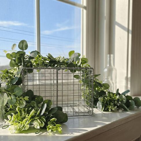 2 Pcs Artificial Eucalyptus Garland 5.9 Ft Faux Hanging Eucalyptus Leaves Vines with Flowers for Home Wedding Party Wall Decoration in Kuwait