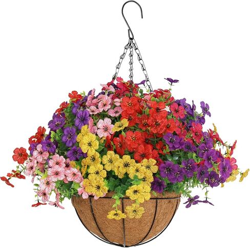 Senjie 2 مجموعة من الزهور الاصطناعية المعلقة مع سلة للديكور في الهواء الطلق، مقاومة للأشعة فوق البنفسجية 24 حزمة من الزهور الصناعية المزروعة المعلقة لشرفة الفناء والشرفة in Kuwait