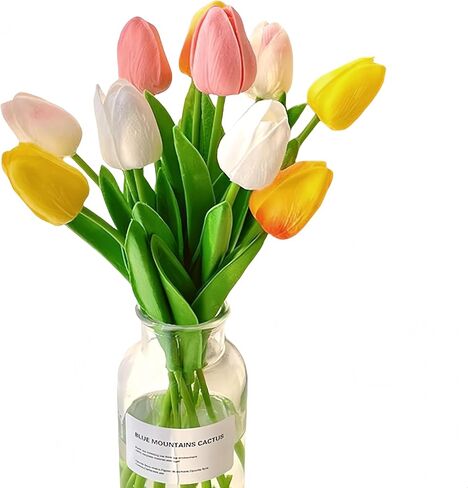 Artificial Flowers Tulips Fake Flowers Real Touch Latex Tulips Faux Flowers Bouquet for Wedding Party Arrangements Home Decor and Baby Shower Centerpieces (10, Yellow) in Saudi Arabia