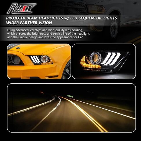ROXX Projector Led Headlights Compatible with 2010 2011 2012 Ford Mustang, w/Amber Sequential Turn Signalsw/Dynamic Animation& Breathing Lighting in Kuwait