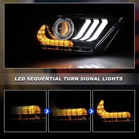 ROXX Projector Led Headlights Compatible with 2010 2011 2012 Ford Mustang, w/Amber Sequential Turn Signalsw/Dynamic Animation& Breathing Lighting in Kuwait