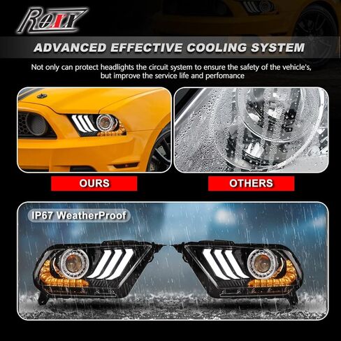 ROXX Projector Led Headlights Compatible with 2010 2011 2012 Ford Mustang, w/Amber Sequential Turn Signalsw/Dynamic Animation& Breathing Lighting in Kuwait