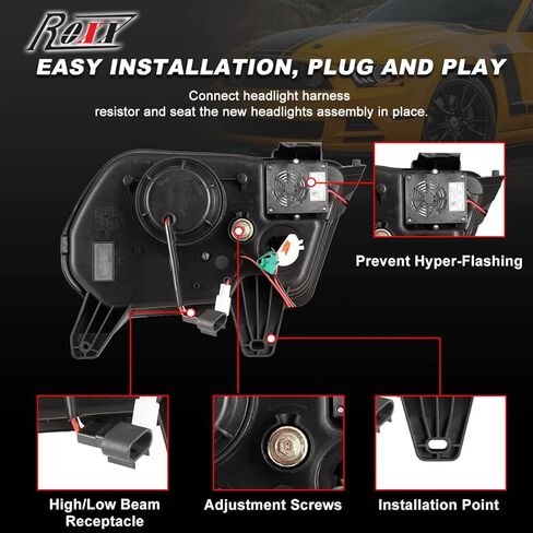 ROXX Projector Led Headlights Compatible with 2010 2011 2012 Ford Mustang, w/Amber Sequential Turn Signalsw/Dynamic Animation& Breathing Lighting in Kuwait