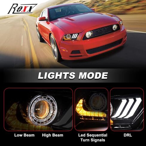 ROXX Projector Led Headlights Compatible with 2010 2011 2012 Ford Mustang, w/Amber Sequential Turn Signalsw/Dynamic Animation& Breathing Lighting in Kuwait