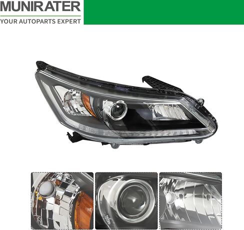 munirater Black Housing Projector Headlight Assembly Passenger Side Replacement for Accord 2013-2015 4-Door Sedan Halogen Headlight Headlamp in Saudi Arabia