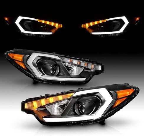 AmeriLite for 2014-2016 Kia Forte w/LED Position Models Projector DRL Light Tube Black Replacement Headlights Assembly Pair - Driver and Passenger Side in Saudi Arabia