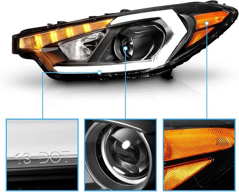 AmeriLite for 2014-2016 Kia Forte w/LED Position Models Projector DRL Light Tube Black Replacement Headlights Assembly Pair - Driver and Passenger Side in Saudi Arabia