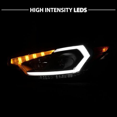AmeriLite for 2014-2016 Kia Forte w/LED Position Models Projector DRL Light Tube Black Replacement Headlights Assembly Pair - Driver and Passenger Side in Saudi Arabia