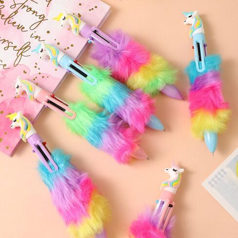 قلم حبر جاف متعدد الألوان 0.7 ملم يونيكورن 6 في 1 أقلام ملونة 6 قطع لطيف كاواي رقيق 6 ألوان مكوك قوس قزح قطيفة لوازم مكتبية مبتكرة هدايا حفلات المكتب in Kuwait