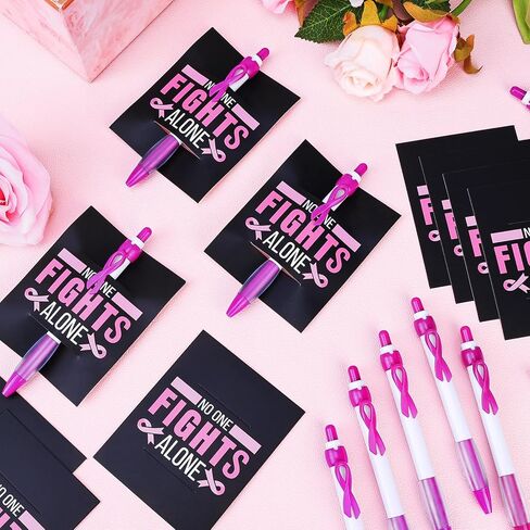 أقلام جل قابلة للسحب بشريط للتوعية بسرطان الثدي، حبر أسود، نقطة دقيقة 0.5 مم، مجموعة 100 عبوة مع 100 بطاقة شريط وردي لمناسبات جمع التبرعات، المستشفى، المدرسة، التثقيف الصحي in Kuwait