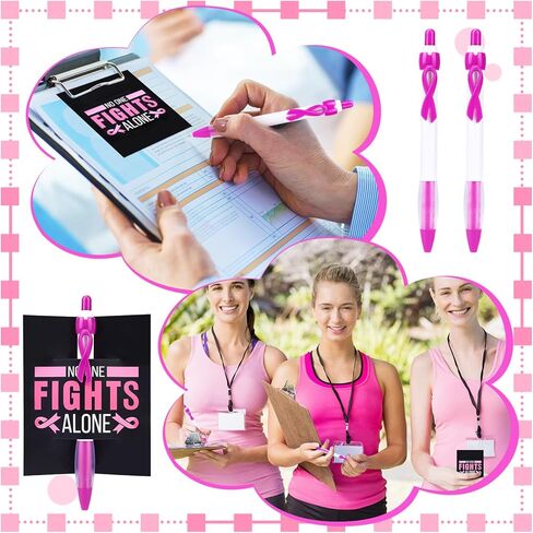 أقلام جل قابلة للسحب بشريط للتوعية بسرطان الثدي، حبر أسود، نقطة دقيقة 0.5 مم، مجموعة 100 عبوة مع 100 بطاقة شريط وردي لمناسبات جمع التبرعات، المستشفى، المدرسة، التثقيف الصحي in Kuwait