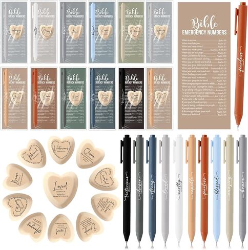 30 Set Christian Gift for Woman Heart Pocket Hug Bulk Inspirational Bible Emergency Numbers Bookmark Pens Wooden Pocket Token Easter Gift for Church Party Favors(Neutral Color) in Saudi Arabia