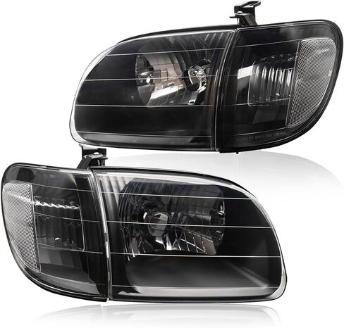 Headlight Assembly Fit For 2000 2001 2002 2003 2004 Toyota Tundra Headlights + Parking Lights Lamps Black Housing White Corner Clear Lens Driver and Passenger Side TO2530135 TO2531135 in Kuwait