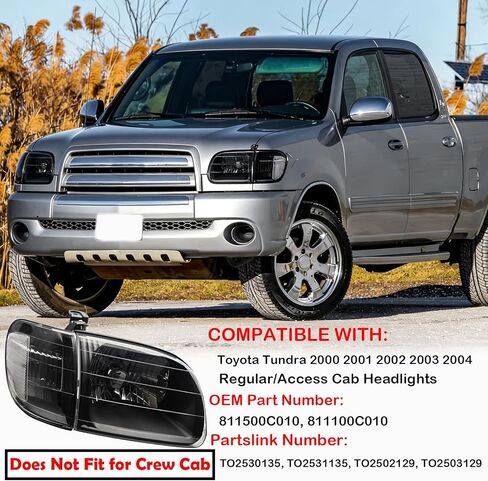 Headlight Assembly Fit For 2000 2001 2002 2003 2004 Toyota Tundra Headlights + Parking Lights Lamps Black Housing White Corner Clear Lens Driver and Passenger Side TO2530135 TO2531135 in Kuwait