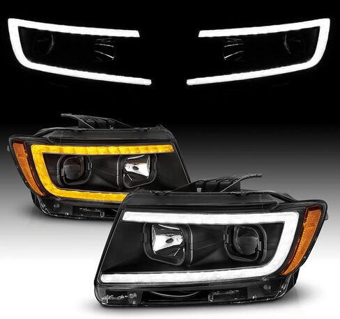 AmeriLite for 2011-2013 Jeep Grand Cherokee WK2 C-Type LED Switchback Tube Black Square Projector Headlight Assembly Pair - Passenger and Driver Side in Saudi Arabia