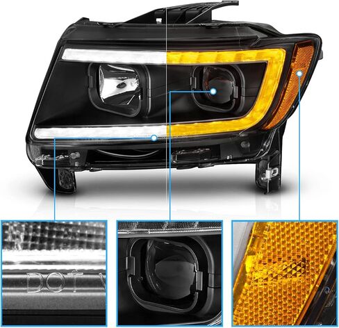 AmeriLite for 2011-2013 Jeep Grand Cherokee WK2 C-Type LED Switchback Tube Black Square Projector Headlight Assembly Pair - Passenger and Driver Side in Saudi Arabia