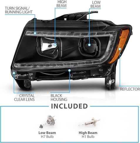 AmeriLite for 2011-2013 Jeep Grand Cherokee WK2 C-Type LED Switchback Tube Black Square Projector Headlight Assembly Pair - Passenger and Driver Side in Saudi Arabia