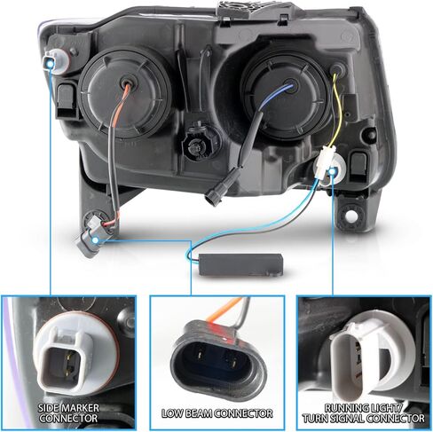 AmeriLite for 2011-2013 Jeep Grand Cherokee WK2 C-Type LED Switchback Tube Black Square Projector Headlight Assembly Pair - Passenger and Driver Side in Saudi Arabia