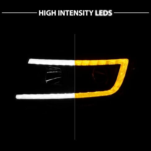 AmeriLite for 2011-2013 Jeep Grand Cherokee WK2 C-Type LED Switchback Tube Black Square Projector Headlight Assembly Pair - Passenger and Driver Side in Saudi Arabia