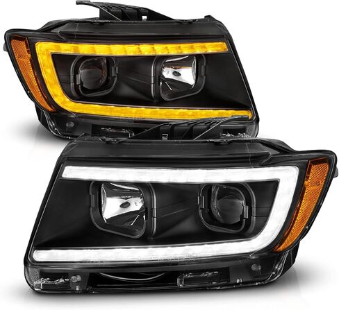 AmeriLite for 2011-2013 Jeep Grand Cherokee WK2 C-Type LED Switchback Tube Black Square Projector Headlight Assembly Pair - Passenger and Driver Side in Saudi Arabia