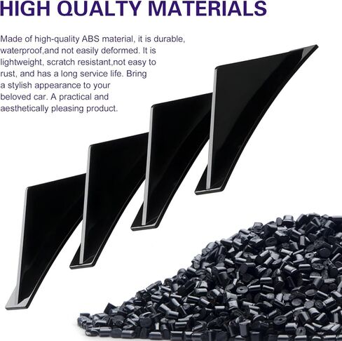 4 PCS Car Rear Bumper Spoilers, Triangle Shark Fin Diffuser with Glossy Surface, ABS Anti-collision Airflow Deflector Accessory, Universal Self-adhesive Buffer Modification for Cars (Black) in Kuwait