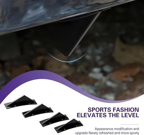 4 PCS Car Rear Bumper Spoilers, Triangle Shark Fin Diffuser with Glossy Surface, ABS Anti-collision Airflow Deflector Accessory, Universal Self-adhesive Buffer Modification for Cars (Black) in Kuwait